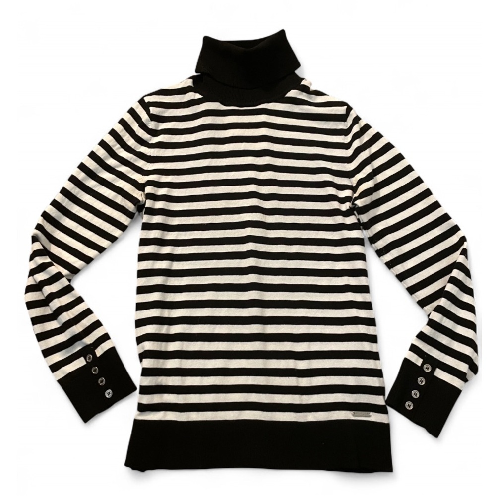 Tommy Hilfiger Turtleneck Sweater Black and White Striped Sweater Fall Winter, S